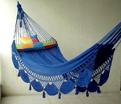 Nicamaka Royal Blue Couples Hammock - Sprang Weave Comfort